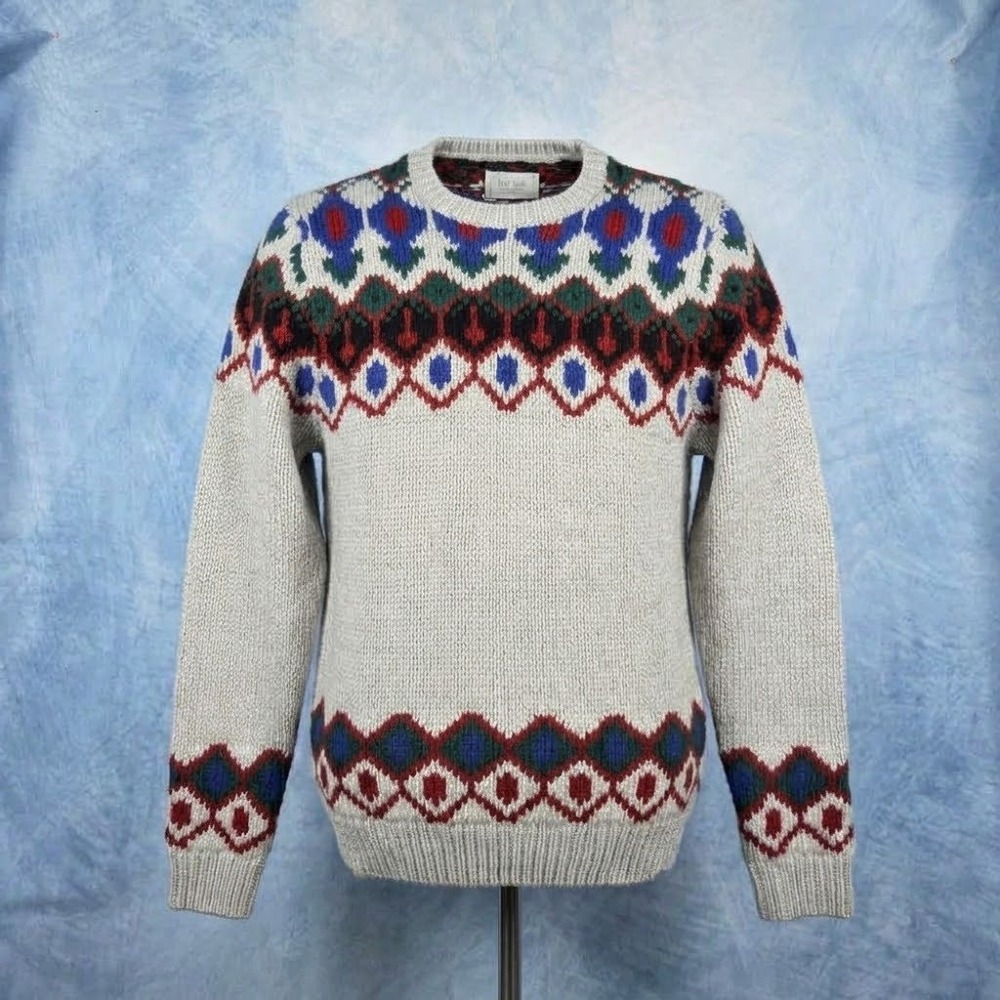 Lucky Brand Mens Gray Fair Isle Wool Blend Crewneck Sweater Size Large L